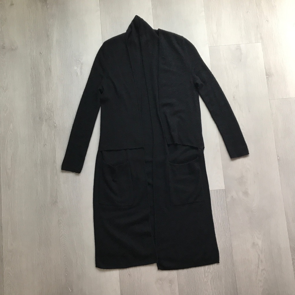 SOYER BLACK CASHMERE TRENCH CARDIGAN DUSTER LONG SLEEVE WOMENS XS